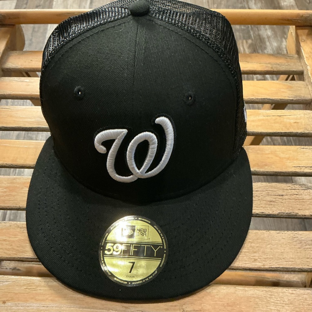 Black Washington Nationals Baseball Cap with White Logo Size 7 - Picture 10 of 11